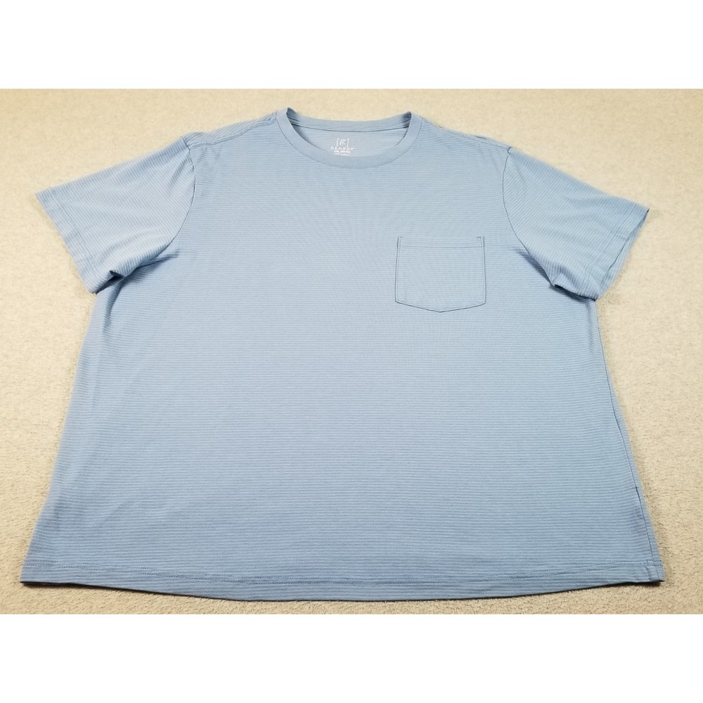 George Pocket T-Shirt‎ Mens 2XL XXL Blue Striped Short Sleeve Crew Neck Casual